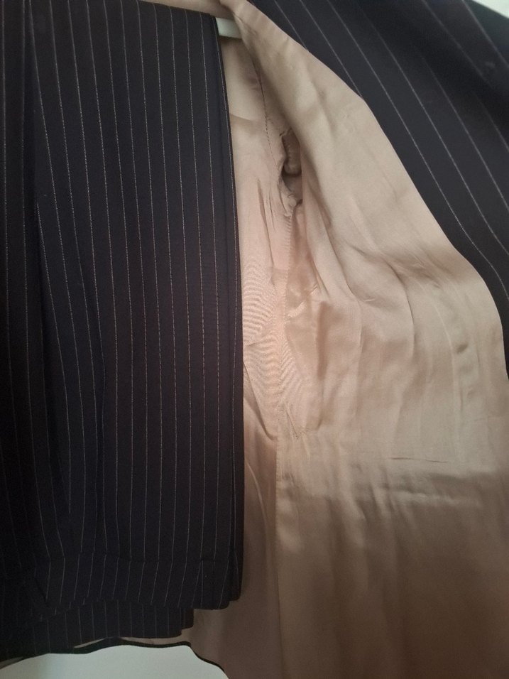 Düğmeli Uzun Kollu Çizgili Kadın Ceket pantolon takım - Görsel 5