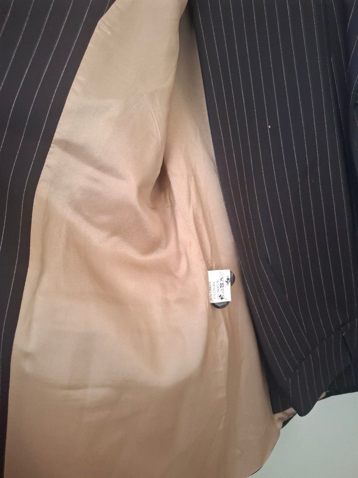 Düğmeli Uzun Kollu Çizgili Kadın Ceket pantolon takım - Görsel 3