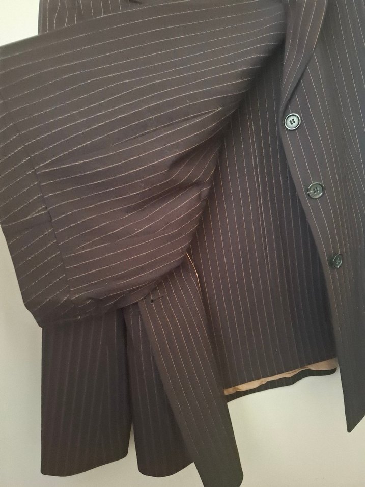 Düğmeli Uzun Kollu Çizgili Kadın Ceket pantolon takım - Görsel 4