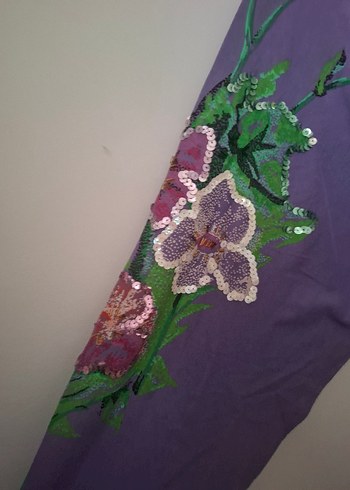 Nakışlı Bohem Mor Kadın penye bluz - Görsel 5