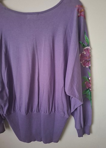 Nakışlı Bohem Mor Kadın penye bluz - Görsel 3