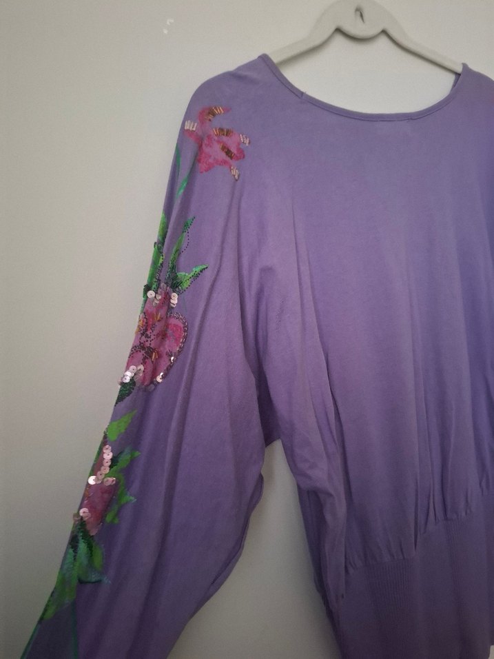 Nakışlı Bohem Mor Kadın penye bluz - Görsel 4