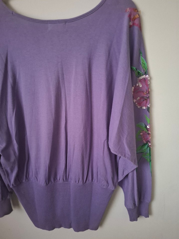 Nakışlı Bohem Mor Kadın penye bluz - Görsel 3
