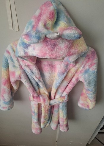 Kız Çocuk Pastel Renkli Batik Desenli peluş sabahlık - Görsel 6