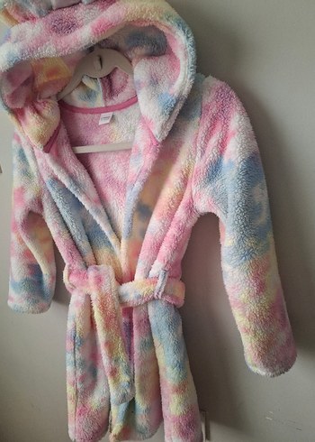 Kız Çocuk Pastel Renkli Batik Desenli peluş sabahlık - Görsel 4