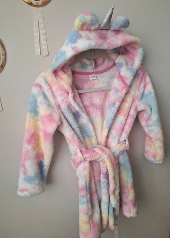 Kız Çocuk Pastel Renkli Batik Desenli peluş sabahlık - Görsel 2