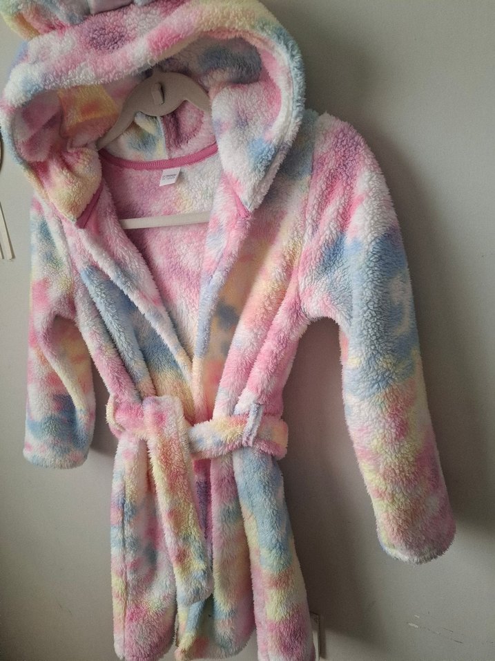 Kız Çocuk Pastel Renkli Batik Desenli peluş sabahlık - Görsel 4