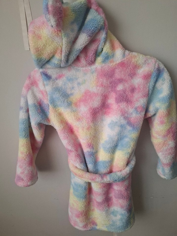 Kız Çocuk Pastel Renkli Batik Desenli peluş sabahlık - Görsel 5