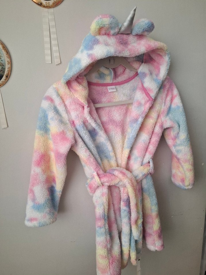 Kız Çocuk Pastel Renkli Batik Desenli peluş sabahlık - Görsel 2