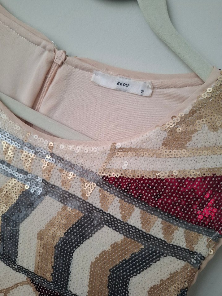 Boncuk İşlemeli Çok Renkli Bohem Midi Elbise - Görsel 3