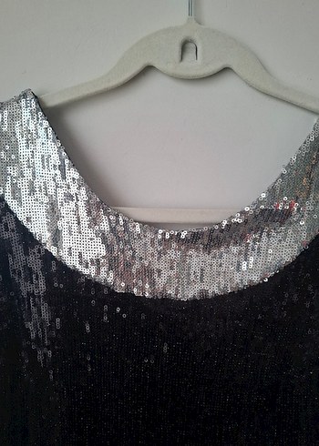 Siyah Gümüş Payetli Midi Abiye Elbise - Görsel 3