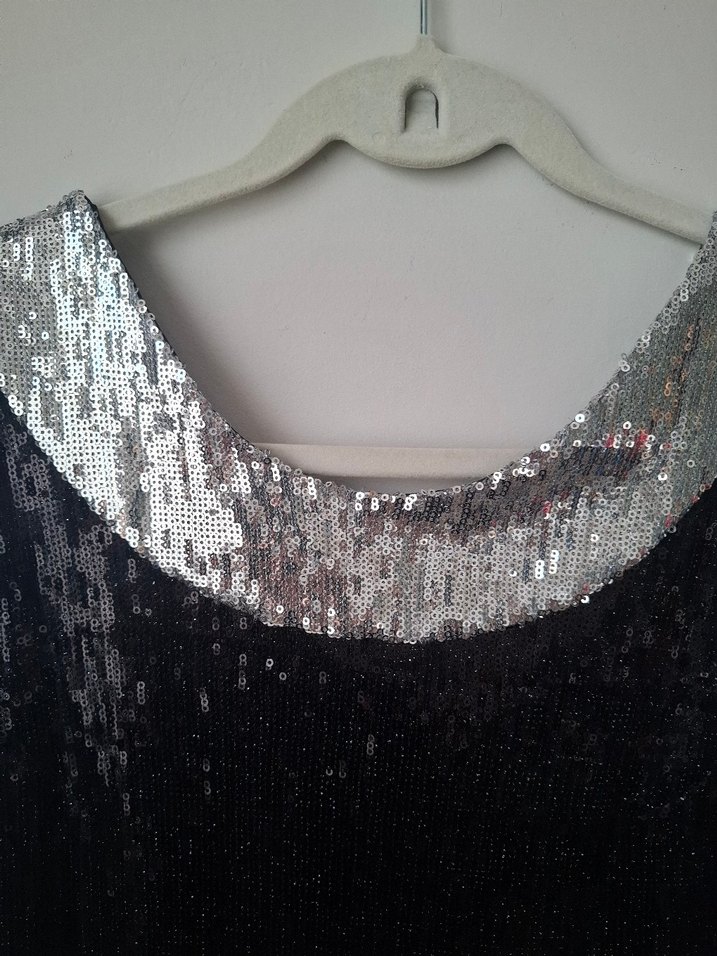 Siyah Gümüş Payetli Midi Abiye Elbise - Görsel 3