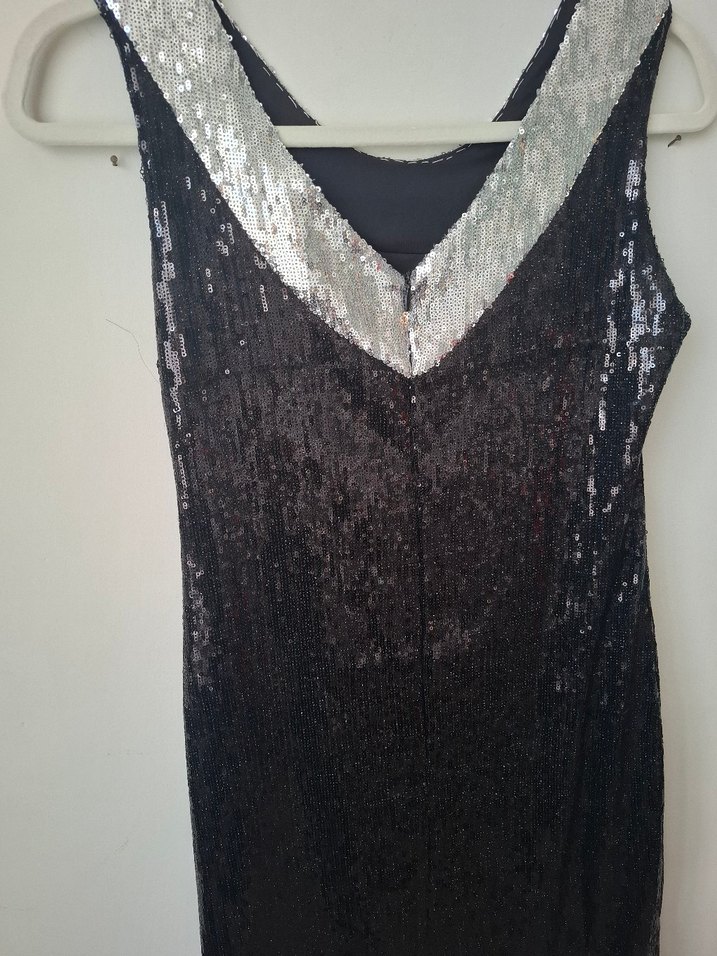 Siyah Gümüş Payetli Midi Abiye Elbise - Görsel 4