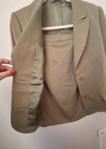 Bej Kadın Keten Blazer Ceket etek takım - Görsel 2