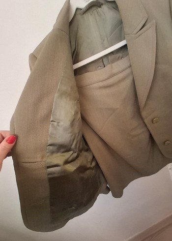 Bej Kadın Keten Blazer Ceket etek takım - Görsel 5