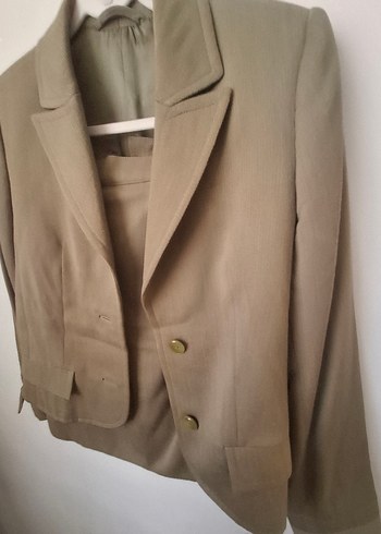 Bej Kadın Keten Blazer Ceket etek takım - Görsel 3