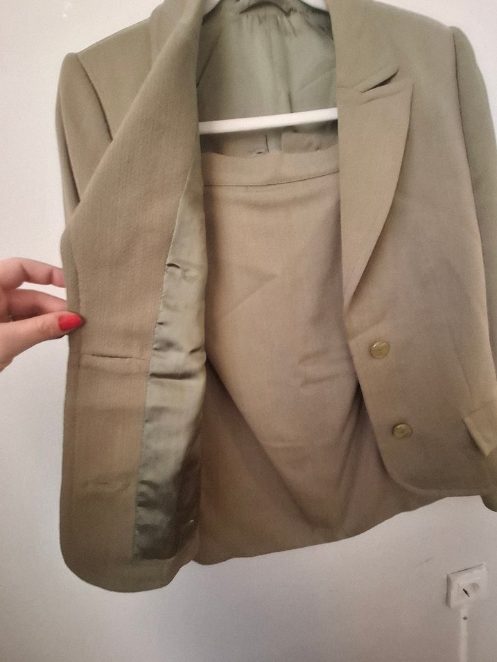 Bej Kadın Keten Blazer Ceket etek takım - Görsel 2