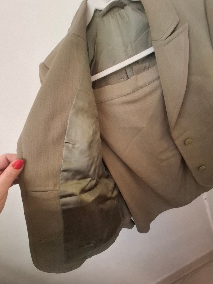 Bej Kadın Keten Blazer Ceket etek takım - Görsel 5