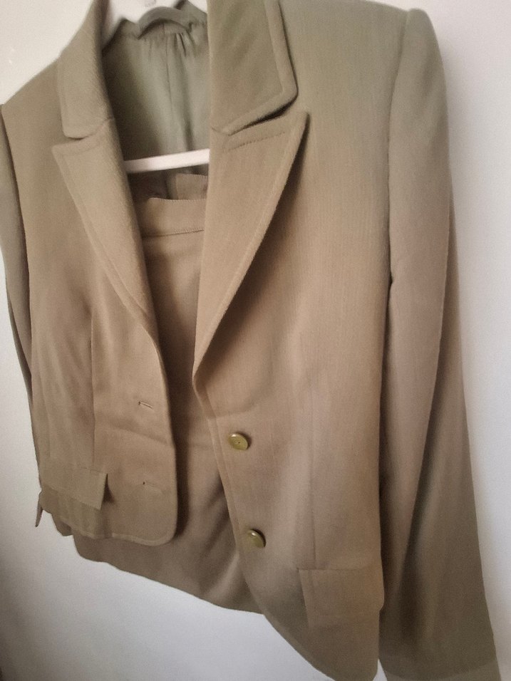 Bej Kadın Keten Blazer Ceket etek takım - Görsel 3