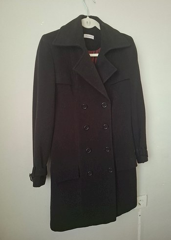 Çift Düğmeli Siyah Kaban - Görsel 4