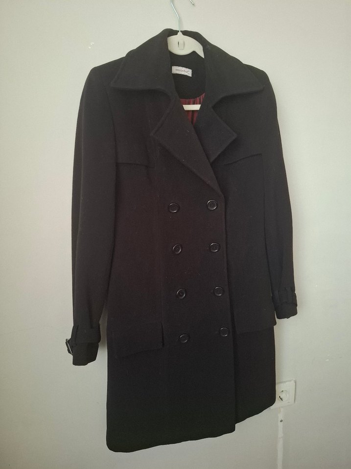 Çift Düğmeli Siyah Kaban - Görsel 4