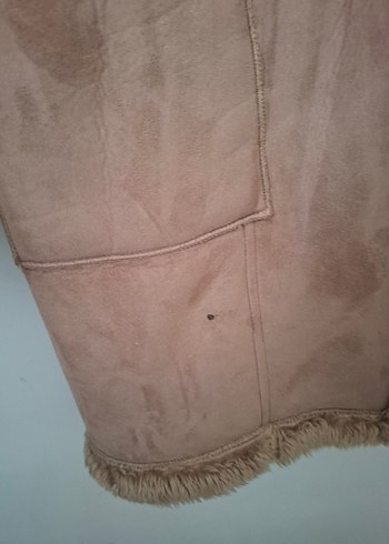 Bej Süet Kadın Kışlık Kürklü Ceket - Görsel 6