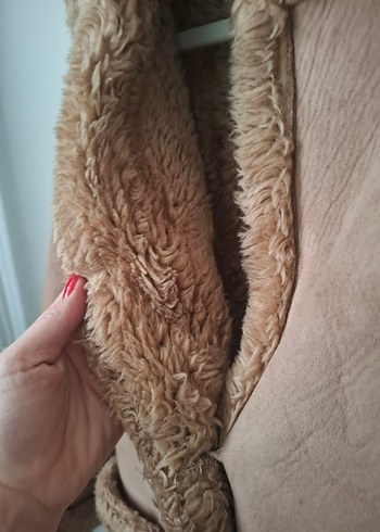 Bej Süet Kadın Kışlık Kürklü Ceket - Görsel 3