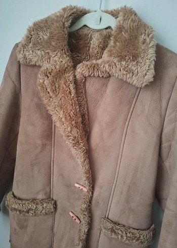 Bej Süet Kadın Kışlık Kürklü Ceket - Görsel 2