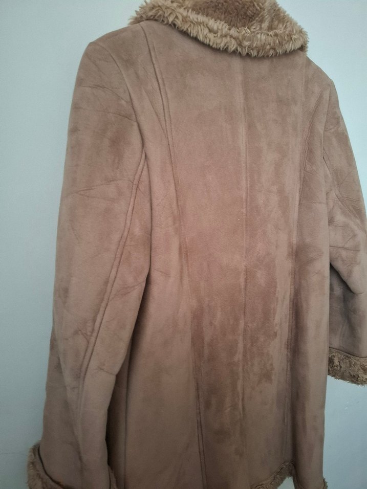 Bej Süet Kadın Kışlık Kürklü Ceket - Görsel 5