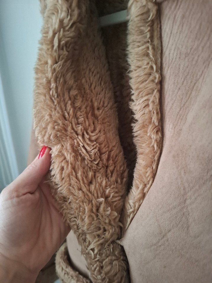 Bej Süet Kadın Kışlık Kürklü Ceket - Görsel 3