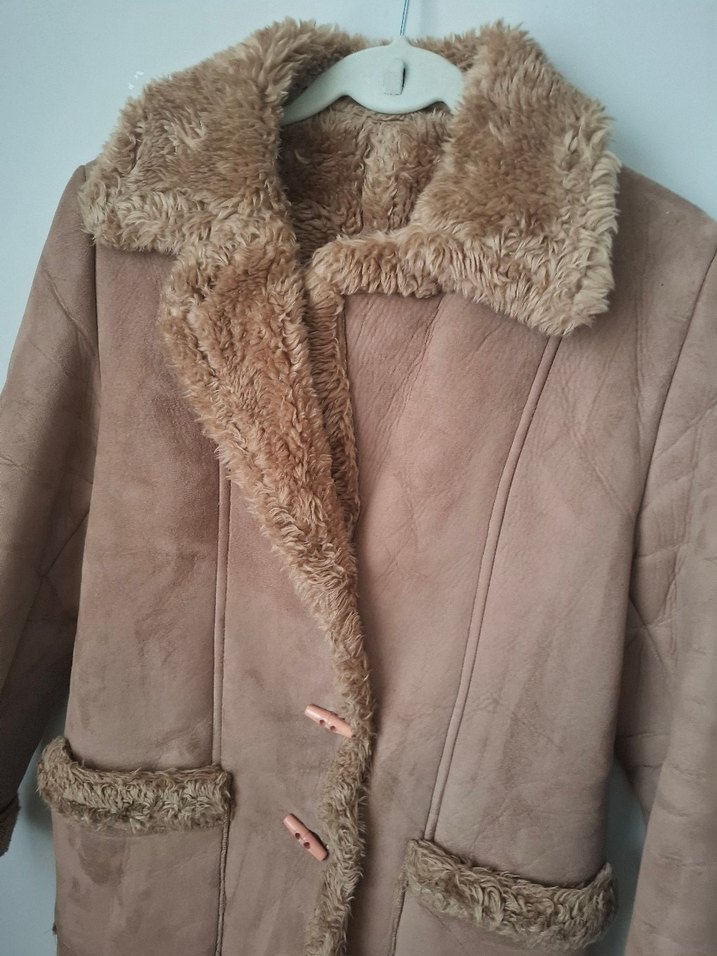 Bej Süet Kadın Kışlık Kürklü Ceket - Görsel 2