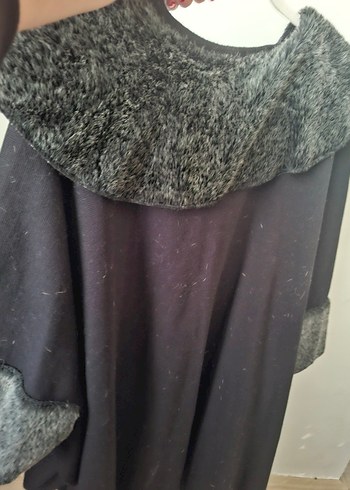 Gri Kadın Uzun Kollu Kürklü Panço - Görsel 4