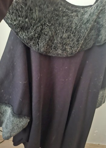 Gri Kadın Uzun Kollu Kürklü Panço - Görsel 5