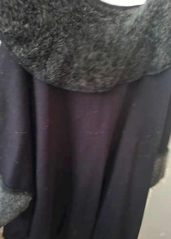 Gri Kadın Uzun Kollu Kürklü Panço - Görsel 3