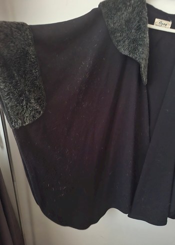 Gri Kadın Uzun Kollu Kürklü Panço - Görsel 2