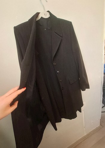 Gri Kumaş Midi Elbise ceket takım - Görsel 4