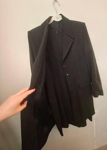 Gri Kumaş Midi Elbise ceket takım - Görsel 6