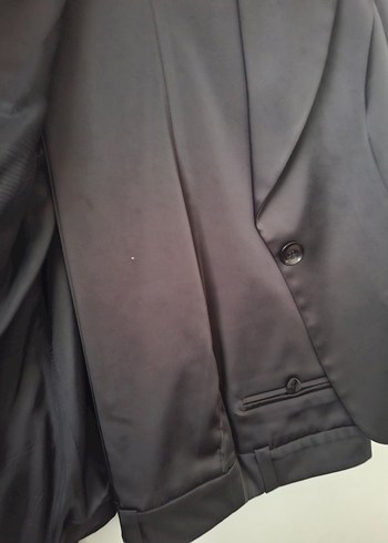 Siyah Uzun Kollu Kadın saten Blazer Ceket pantolon takım - Görsel 3