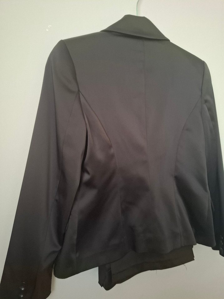 Siyah Uzun Kollu Kadın saten Blazer Ceket pantolon takım - Görsel 5