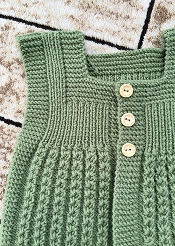 Kız Çocuk Örgü Kolsuz Yeşil Yelek - Görsel 2