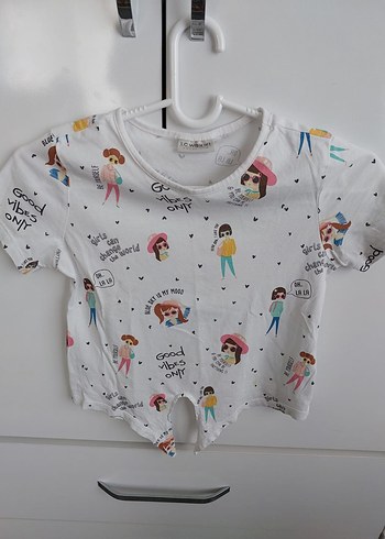 Beyaz Baskılı Kız Çocuk Tişörtü