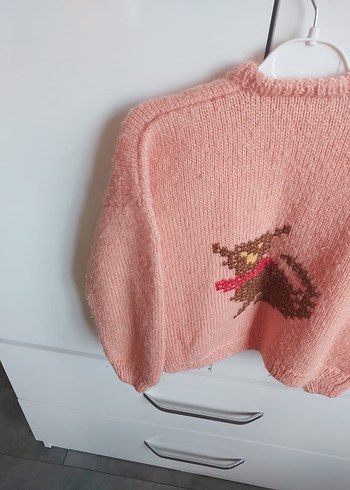 8 Yaş Beden Nakışlı Pembe Kız Çocuk Örgü Hırka