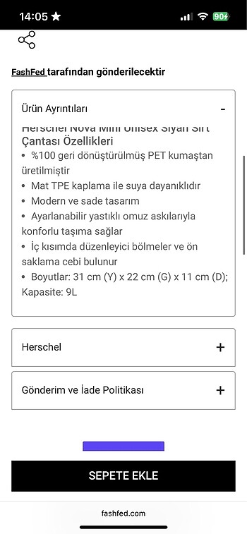 Herschel Herschel Nova Mini Siyah Sırt Çantası