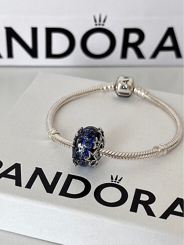 Pandora Galaksi mavi murano charm