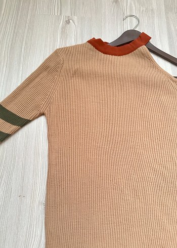 Bej Kadın Boğazlı Triko Kazak - Görsel 2