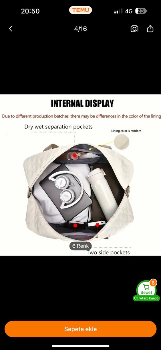 Bej Kadın Spor Şık Fermuarlı Çanta - Görsel 2