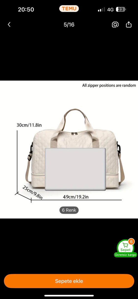 Bej Kadın Spor Şık Fermuarlı Çanta - Görsel 3