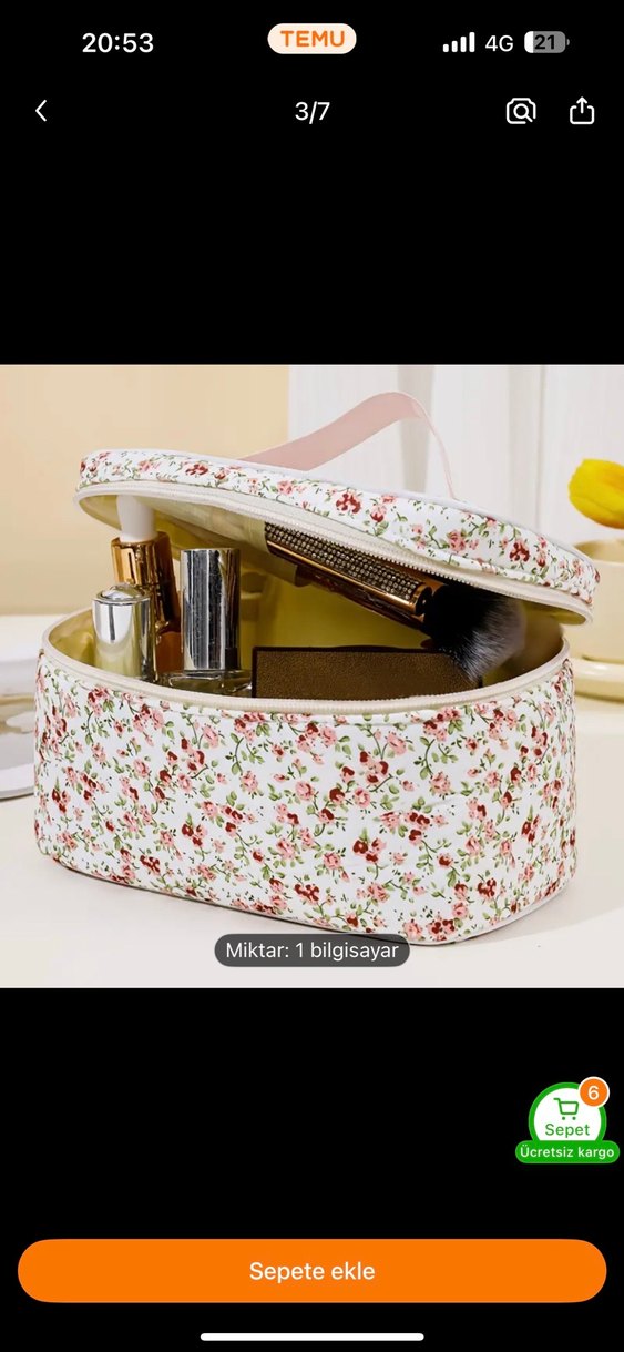 Çiçek Desenli Beyaz Bohem Makyaj Çantası - Görsel 3