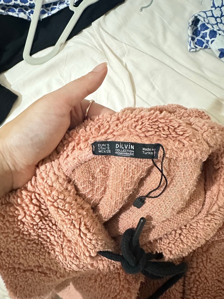 Pembe Kapüşonlu Kadın Rahat Triko Sweatshirt - Görsel 4