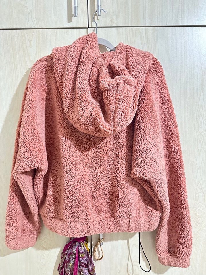 Pembe Kapüşonlu Kadın Rahat Triko Sweatshirt - Görsel 2